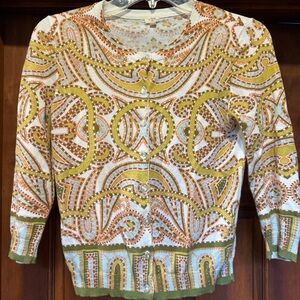 J Crew Cotton Colorful Patterned Cardigan